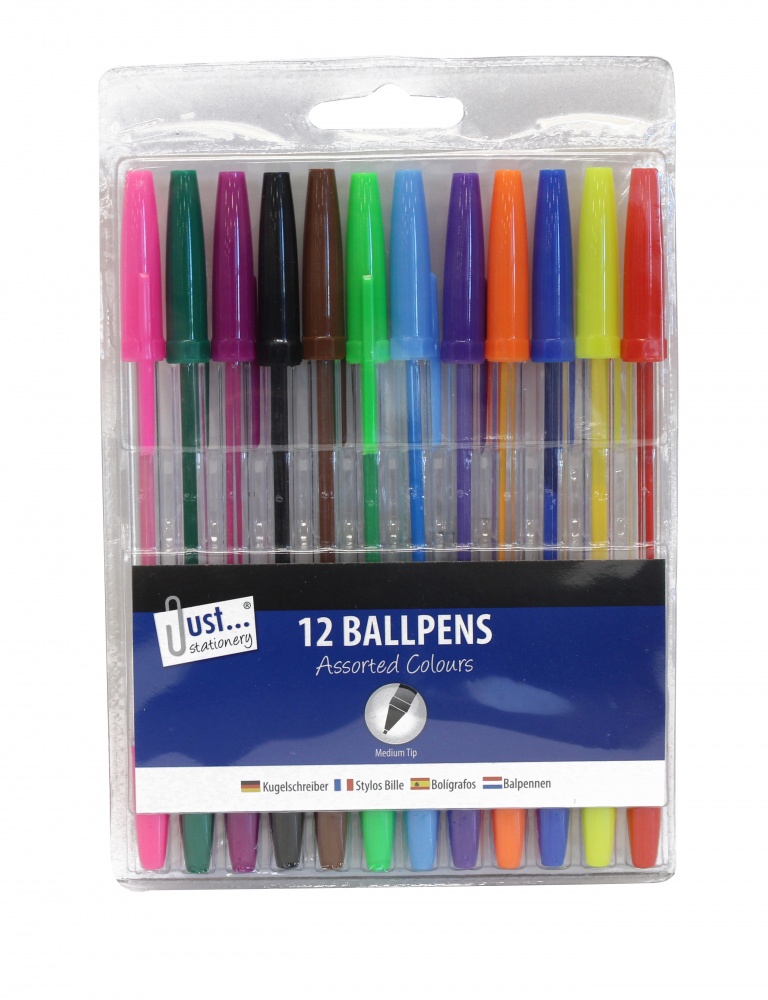 12 Multicoloured Ballpoint Pens