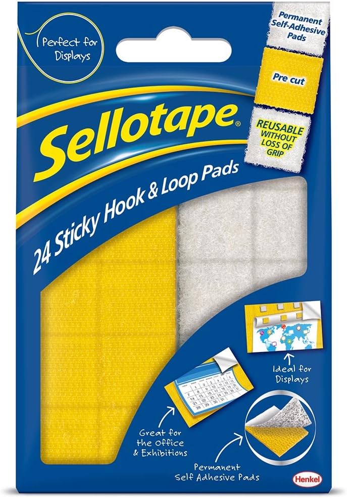 24 Sellotape Hook N Loop Pads, Hanging Wallet