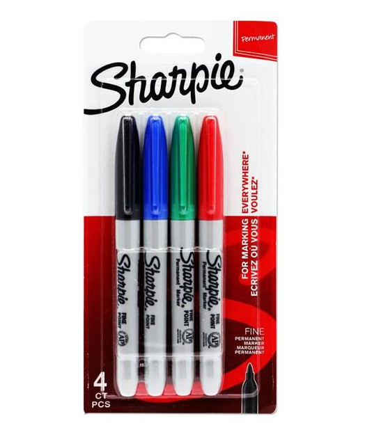 Sharpie Fine Permanent Asst Colours 4pc Markers