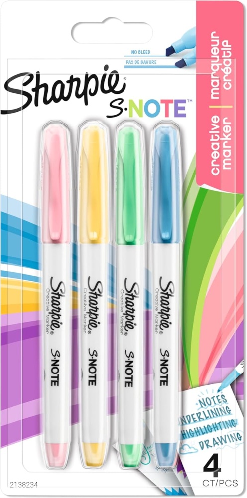 Sharpie S-Note Chisel Markers Asst Colours 4pc