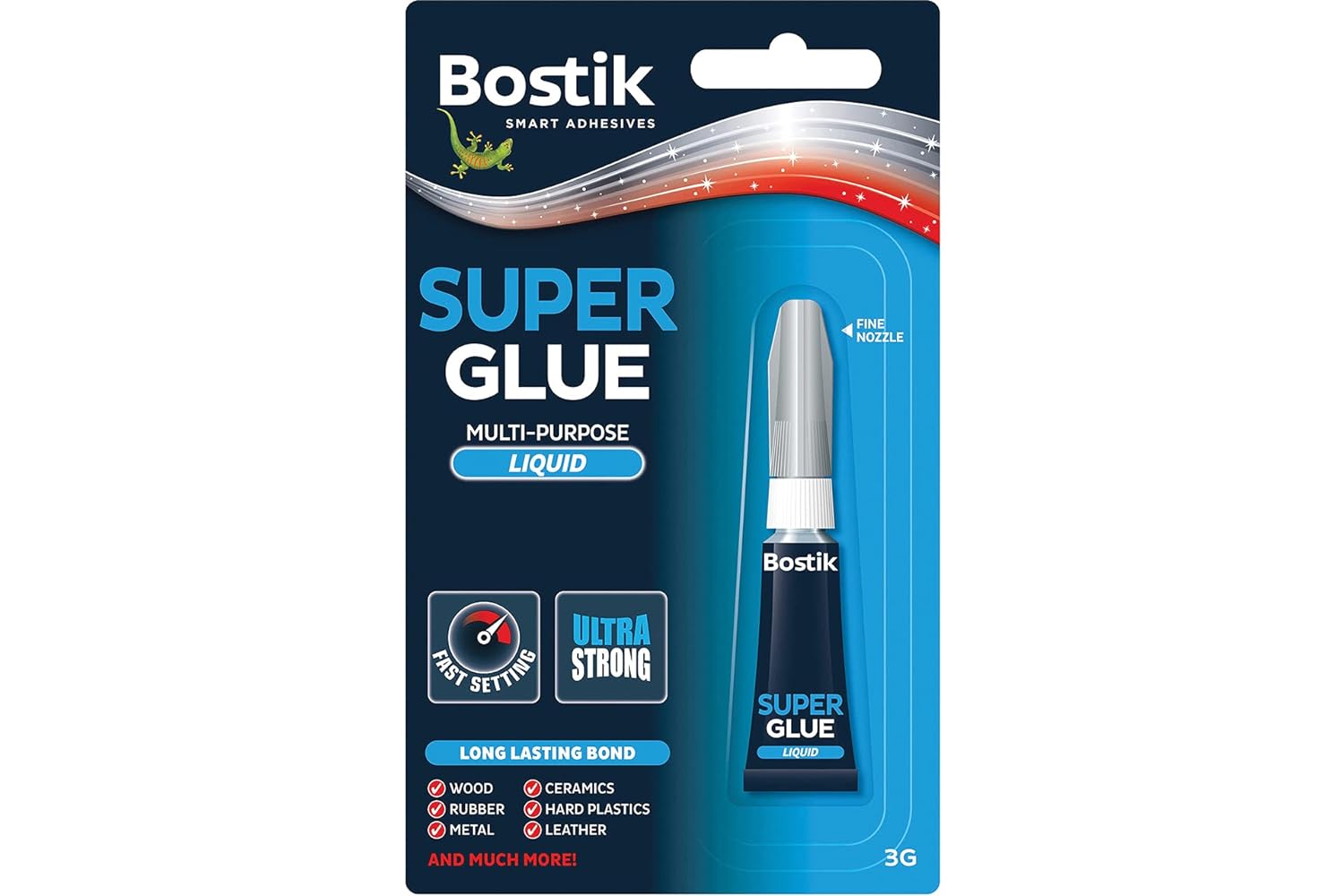 Bostik Super Glu Liquid, 3gm Tube, Hanging Card