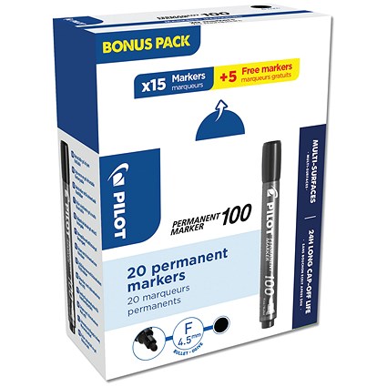 Pilot SCA-100 Bullet Point Permanent Marker 15 + 5 Bonus Pack Black