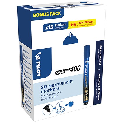 Pilot SCA-400 Chisel Tip Permanent Marker 15+5 Bonus Pack Blue