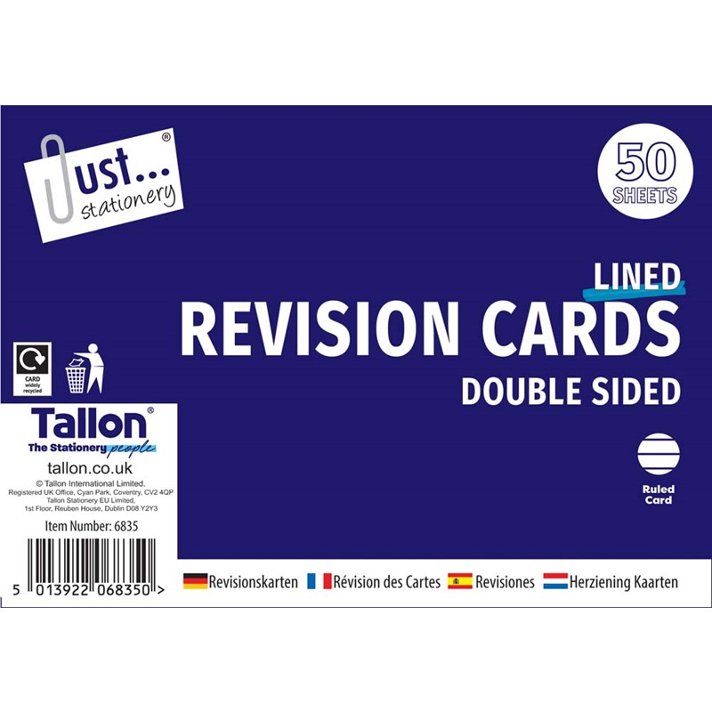 50 Revision Cards 10.5 x 15cm Double sided