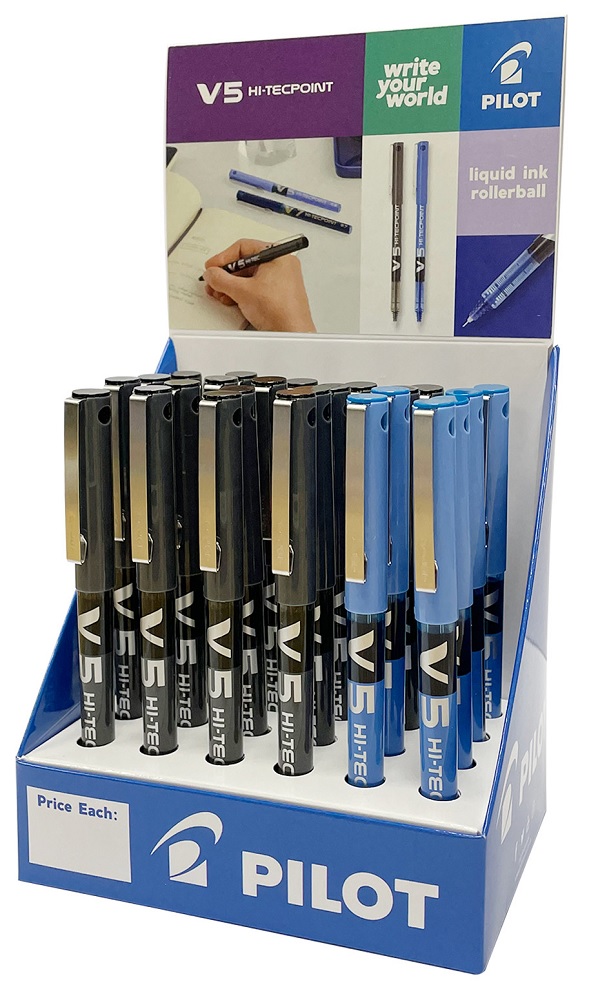 Pilot Hi-Tecpoint V5 Liquid Ink Rollerball Display Black & Blue 24's