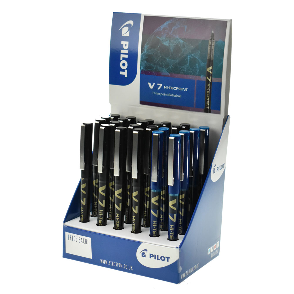 Pilot Hi-Tecpoint V7 Liquid Ink Rollerball Display Black & Blue 24's.