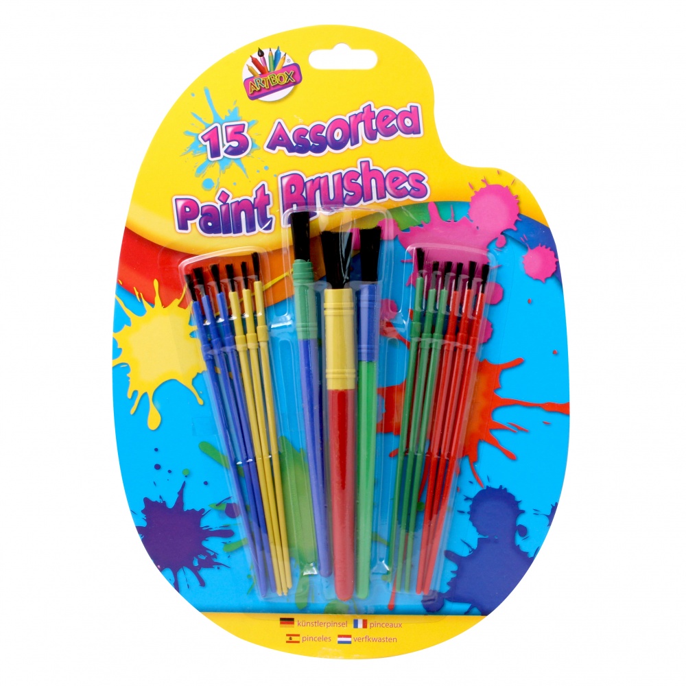 15 Assorted Plastic Handle Paint Brushes