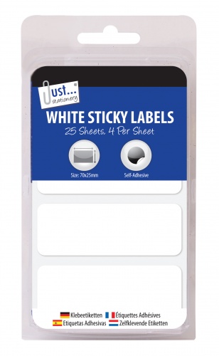 100 White 70 x 25 mm Sticky Labels