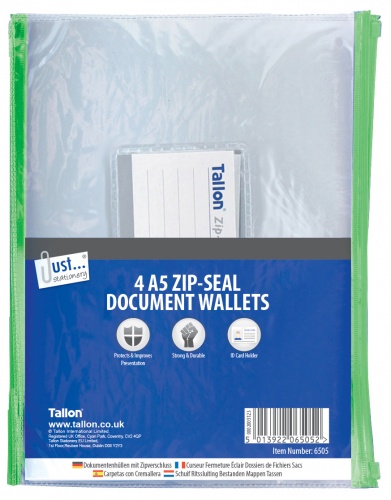 4 A5 Zip Top Document Wallets