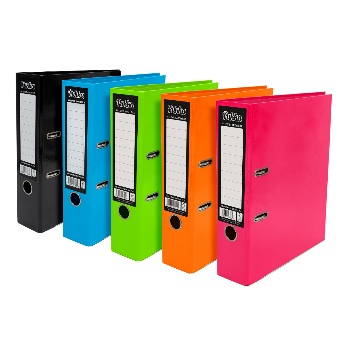 Brights A4 Lever Arch File Assorted Pack of 10 (3 x Black, 2 x Blue, 1 x Orange, 2 x Green,  2 x Pink)