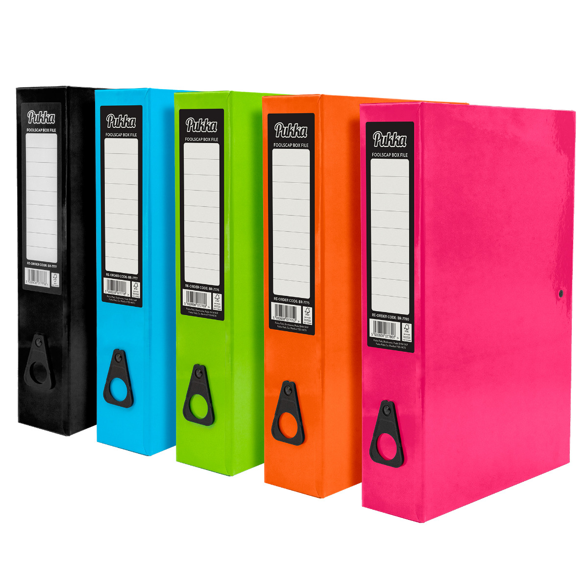 Pukka Brights Foolscap Box File Assorted Pack of 10 (3 x Black, 2 x Blue, 1 x Orange, 2 x Green, 2 x Pink)