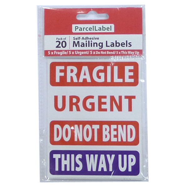 ParcelLabel Mailing Labels (20)  Fragilex5; Do Not Bendx5; This Way Upx5; Urgentx5