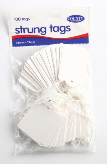 100 Pre Strung Tags 36x53mm