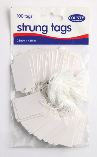 100 Pre Strung Tags 28x43mm